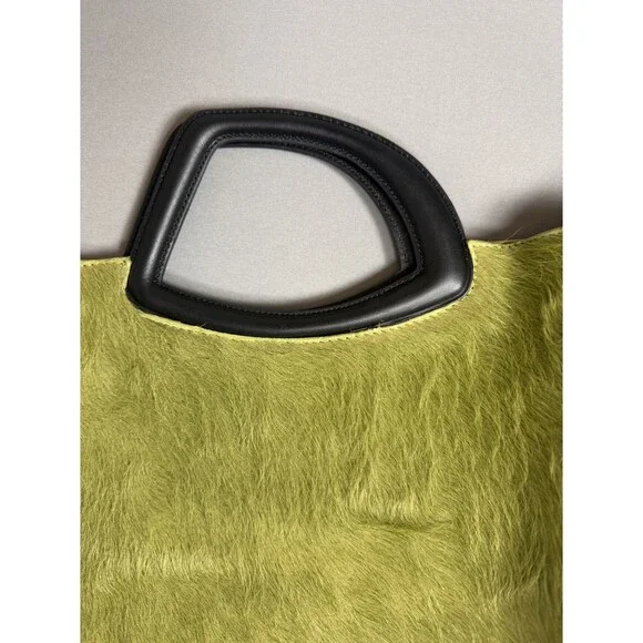 Dries Van Noten Haircalf Tote Chartreuse Green Leather Handle Rare Made Italy - Picture 12 of 17